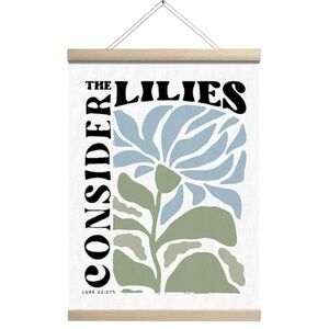 Bible Verse Lilies Floral Wall Art with Wood Hanger